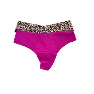 Victorias Secret Thong Panty Bundle of  2 Magenta Strappy & Leopard Print XL NWT